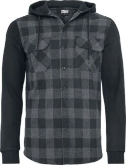 "Hooded Checked Flanell Sweat Sleeve Shirt" Flanellhemd Schwarz/grau Von Urban Classics