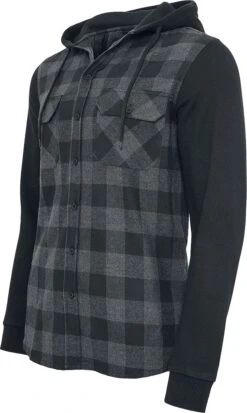 "Hooded Checked Flanell Sweat Sleeve Shirt" Flanellhemd Schwarz/grau Von Urban Classics -Stil Tanz Verkaufsgeschäft 293547c emp