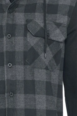 "Hooded Checked Flanell Sweat Sleeve Shirt" Flanellhemd Schwarz/grau Von Urban Classics -Stil Tanz Verkaufsgeschäft 293547d emp