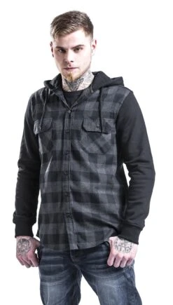 "Hooded Checked Flanell Sweat Sleeve Shirt" Flanellhemd Schwarz/grau Von Urban Classics -Stil Tanz Verkaufsgeschäft 293547wa emp
