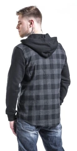 "Hooded Checked Flanell Sweat Sleeve Shirt" Flanellhemd Schwarz/grau Von Urban Classics -Stil Tanz Verkaufsgeschäft 293547wb emp