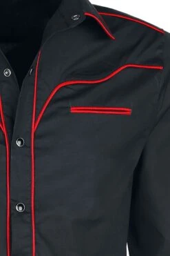 "Plain Trim" Langarmhemd Schwarz/rot Von Banned Alternative -Stil Tanz Verkaufsgeschäft 329180d emp