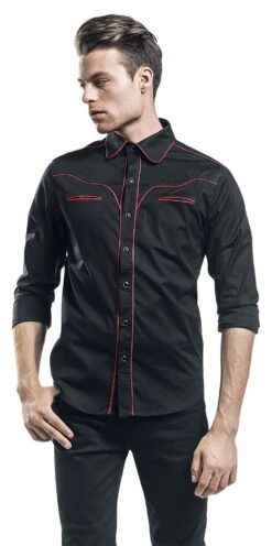 "Plain Trim" Langarmhemd Schwarz/rot Von Banned Alternative -Stil Tanz Verkaufsgeschäft 329180wa