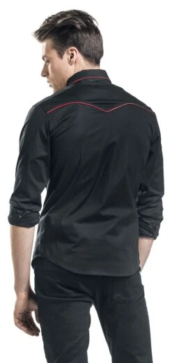 "Plain Trim" Langarmhemd Schwarz/rot Von Banned Alternative -Stil Tanz Verkaufsgeschäft 329180wb