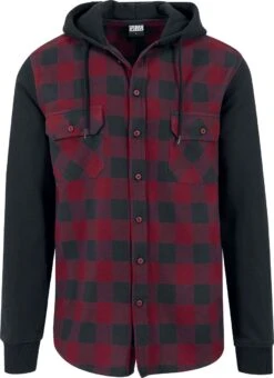 "Hooded Checked Flanell" Flanellhemd Schwarz/burgund Von Urban Classics
