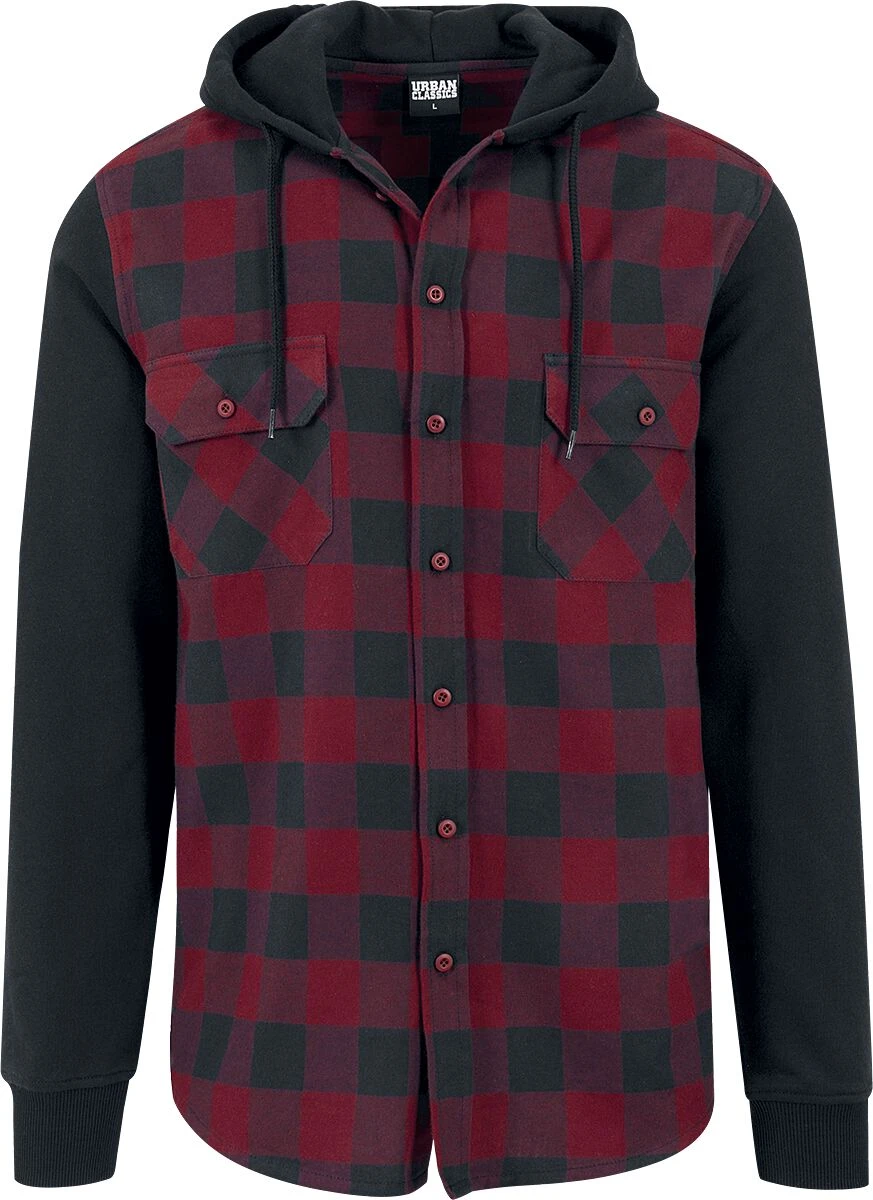 "Hooded Checked Flanell" Flanellhemd Schwarz/burgund Von Urban Classics 3 "Hooded Checked Flanell" Flanellhemd Schwarz/burgund Von Urban Classics