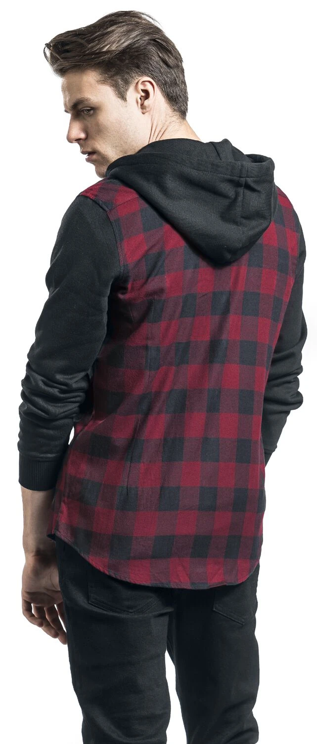 "Hooded Checked Flanell" Flanellhemd Schwarz/burgund Von Urban Classics 7 "Hooded Checked Flanell" Flanellhemd Schwarz/burgund Von Urban Classics – Bild 5
