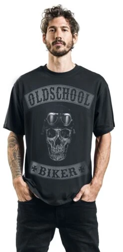 "Oldschool Biker Skull" T-Shirt Schwarz -Stil Tanz Verkaufsgeschäft 348600wa