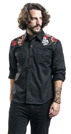 "Skull Rose" Langarmhemd Schwarz Von Banned Alternative -Stil Tanz Verkaufsgeschäft 369540wa