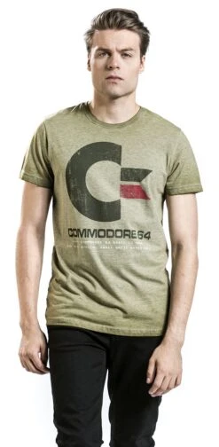 "C64 Logo - Vintage" T-Shirt Grün Meliert Von Commodore 64 -Stil Tanz Verkaufsgeschäft 378849wa