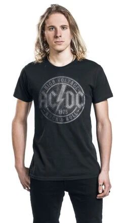 "High Voltage 1975" T-Shirt Schwarz Von AC/DC -Stil Tanz Verkaufsgeschäft 442758wa