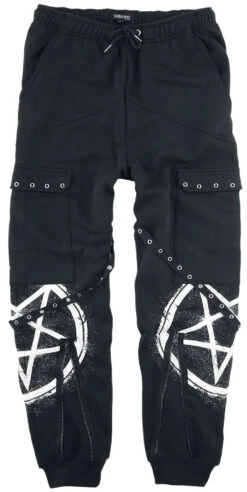 "Schwarze Lässige Hose Mit Taschen, Riemen Und Prints" Stoffhose Schwarz Von Gothicana By EMP