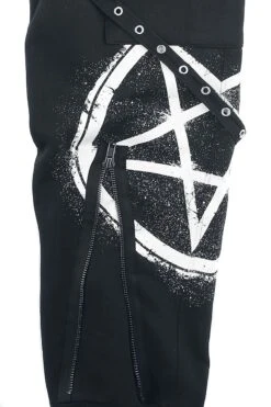 "Schwarze Lässige Hose Mit Taschen, Riemen Und Prints" Stoffhose Schwarz Von Gothicana By EMP -Stil Tanz Verkaufsgeschäft 493681d