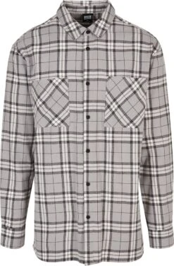 "Long Oversized Grey Check Shirt" Langarmhemd Grau Von Urban Classics
