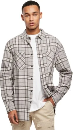 "Long Oversized Grey Check Shirt" Langarmhemd Grau Von Urban Classics -Stil Tanz Verkaufsgeschäft 523433wa