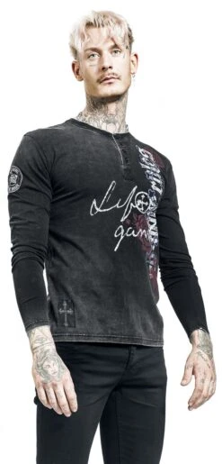 "Rockiges Langarmshirt Mit Prints" Langarmshirt Grau Von Rock Rebel By EMP -Stil Tanz Verkaufsgeschäft 528926wa