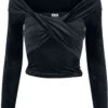 "Ladies Velvet Rib Crossed Off Shoulder Longsleeve" Langarmshirt Schwarz Von Urban Classics -Stil Tanz Verkaufsgeschäft 533877a