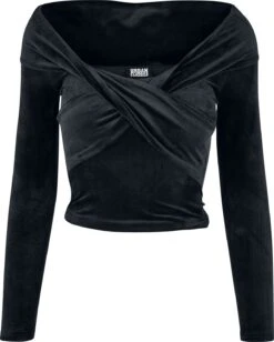 "Ladies Velvet Rib Crossed Off Shoulder Longsleeve" Langarmshirt Schwarz Von Urban Classics