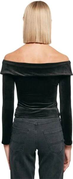 "Ladies Velvet Rib Crossed Off Shoulder Longsleeve" Langarmshirt Schwarz Von Urban Classics -Stil Tanz Verkaufsgeschäft 533877wb